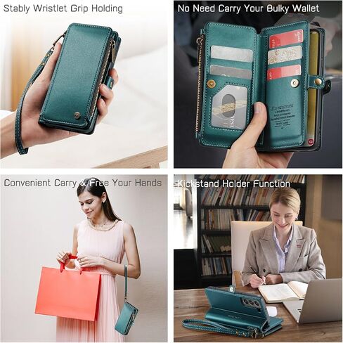 Defencase Compatible with Samsung Galaxy S22 5G Case Wallet with RFID Blocking Card Holder for Women Men, PU Leather Magnetic Snap Flip Zipper Strap Wallet Phone Case Fit for Galaxy S22 5G 6.1", Black in Saudi Arabia