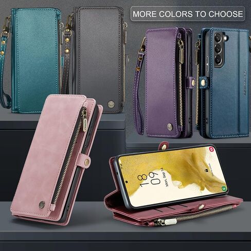 Defencase Compatible with Samsung Galaxy S22 5G Case Wallet with RFID Blocking Card Holder for Women Men, PU Leather Magnetic Snap Flip Zipper Strap Wallet Phone Case Fit for Galaxy S22 5G 6.1", Black in Saudi Arabia