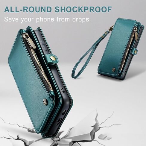 Defencase Compatible with Samsung Galaxy S22 5G Case Wallet with RFID Blocking Card Holder for Women Men, PU Leather Magnetic Snap Flip Zipper Strap Wallet Phone Case Fit for Galaxy S22 5G 6.1", Black in Saudi Arabia