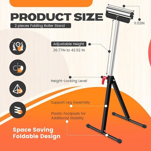 Tandefio 2 Pack Folding Roller Stand 198 LB Height Adjustable Roller Support Stand 27-43 Inch, Heavy Duty Load Capacity, Outfeed Woodworking, Black in Saudi Arabia