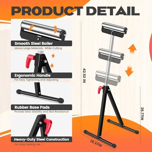 Tandefio 2 Pack Folding Roller Stand 198 LB Height Adjustable Roller Support Stand 27-43 Inch, Heavy Duty Load Capacity, Outfeed Woodworking, Black in Saudi Arabia