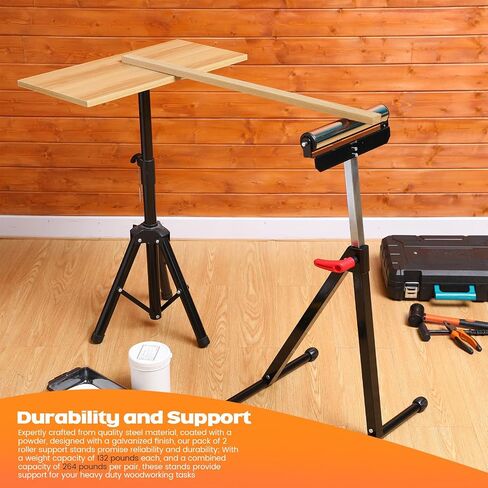 Tandefio 2 Pack Folding Roller Stand 198 LB Height Adjustable Roller Support Stand 27-43 Inch, Heavy Duty Load Capacity, Outfeed Woodworking, Black in Saudi Arabia