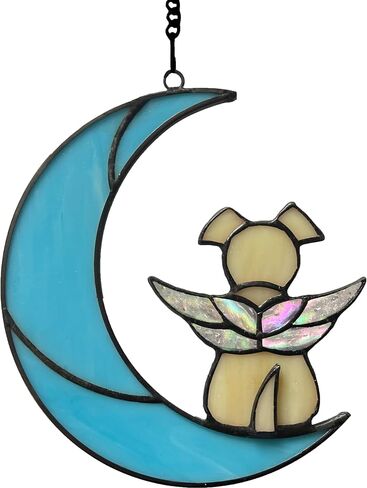 Lost Dog Sympathy Gift, Stained Glass Dog Catching Day Gift on The Moon, Yellow Dog Memorial Gift, Pet Sympathy Gift for Pet, Pet Memorial Gift，Stained glass window decorations in Saudi Arabia