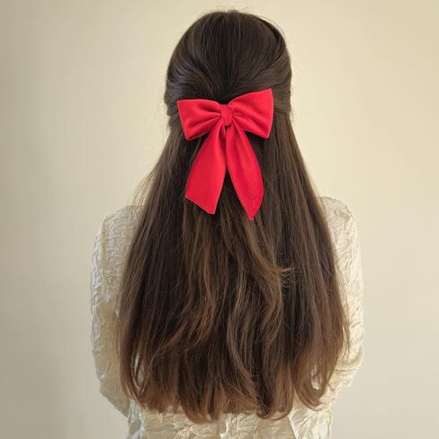 Handcrafted Velvet Hair Barrette Duo with Extra Long Tail - Set of 2 | Hair Bow Clips for Women, Hair Ties for Girls, Elegant Hair Styling Accessories in Black in Saudi Arabia