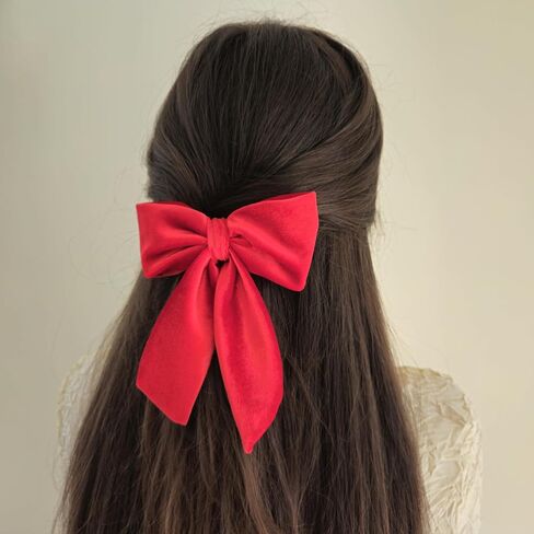Handcrafted Velvet Hair Barrette Duo with Extra Long Tail - Set of 2 | Hair Bow Clips for Women, Hair Ties for Girls, Elegant Hair Styling Accessories in Black in Saudi Arabia