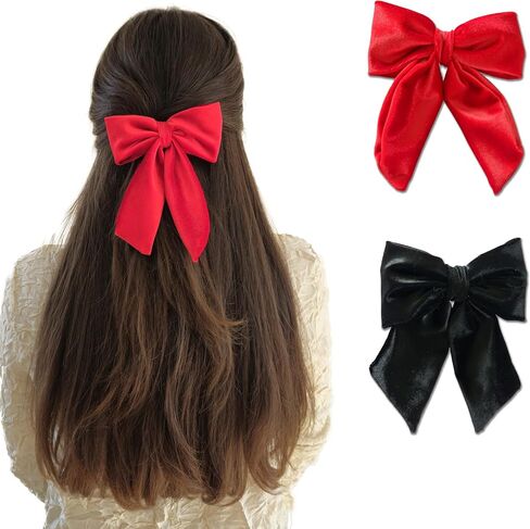 Handcrafted Velvet Hair Barrette Duo with Extra Long Tail - Set of 2 | Hair Bow Clips for Women, Hair Ties for Girls, Elegant Hair Styling Accessories in Black in Saudi Arabia