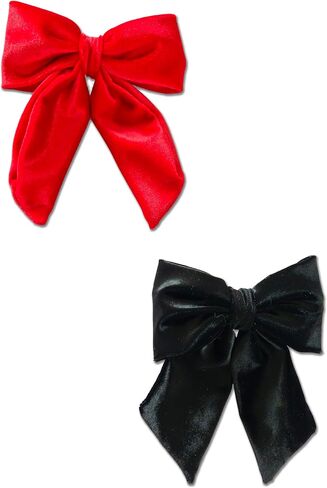 Handcrafted Velvet Hair Barrette Duo with Extra Long Tail - Set of 2 | Hair Bow Clips for Women, Hair Ties for Girls, Elegant Hair Styling Accessories in Black in Saudi Arabia
