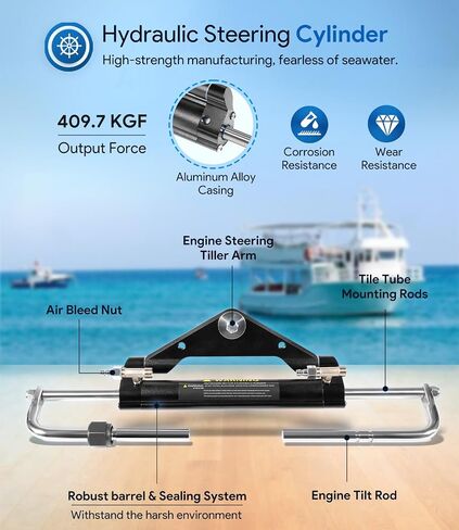 Upgrade 150HP Hydraulic Outboard Steering Kit Boat Marine System, Built-in Two-Way Lock Hydraulic Cylinder, 150 HP Helm Pump, with 26ft Hydraulic Steering Hose for Single Station, Single-Engine use in Saudi Arabia