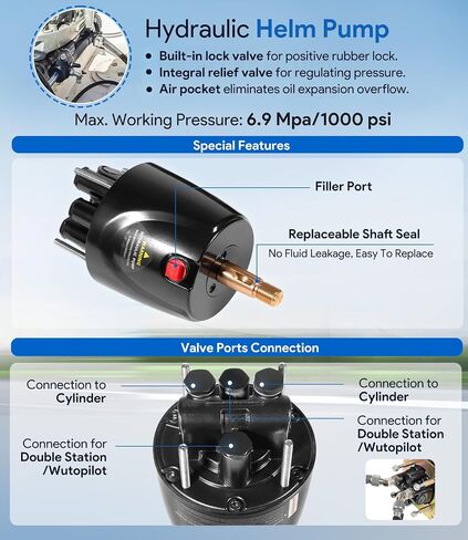 Upgrade 150HP Hydraulic Outboard Steering Kit Boat Marine System, Built-in Two-Way Lock Hydraulic Cylinder, 150 HP Helm Pump, with 26ft Hydraulic Steering Hose for Single Station, Single-Engine use in Saudi Arabia