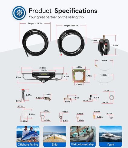 Upgrade 150HP Hydraulic Outboard Steering Kit Boat Marine System, Built-in Two-Way Lock Hydraulic Cylinder, 150 HP Helm Pump, with 26ft Hydraulic Steering Hose for Single Station, Single-Engine use in Saudi Arabia