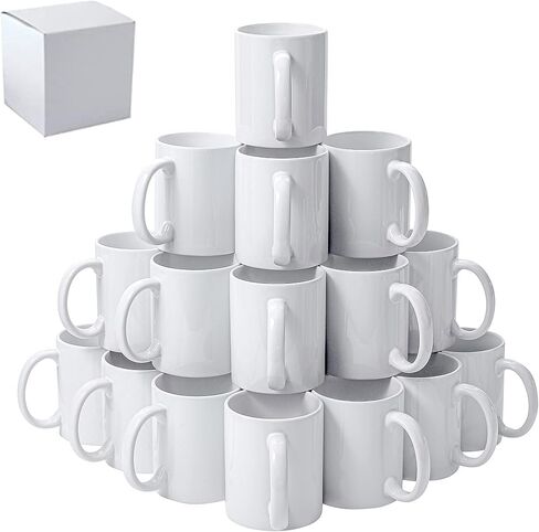 TINGCOO Ceramic Sublimation Mugs, Professional Grade White Sublimation Blank DIY Coated Ceramic Coffee Tea Milk Mugs, 11 oz each, Case of 36 in Saudi Arabia