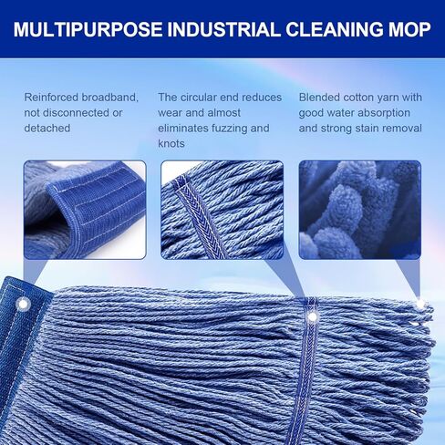 استبدال رأس الممسحة التجارية، سلسلة نهاية حلقات من القطن الأخضر، إعادة تعبئة استبدال رأس الممسحة الصناعية الرطبة، يمكن غسلها في الغسالة - إعادة تعبئة مثالية للمماسح التجارية (عبوة من 3 قطع) in Kuwait