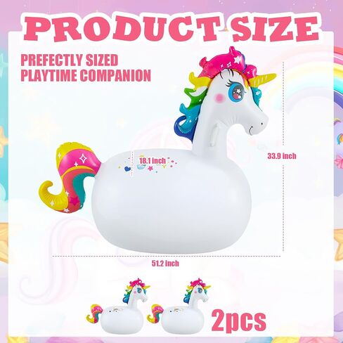 Hiboom 2 Pcs Giant Inflatable Bouncing Unicorn Hopping Toys 51.2 Inch Unicorn Bouncer Animal Toys Unicorn Ride on Toys Hopping Toys Unicorn Hopper for Christmas Birthday Party Gifts in Saudi Arabia