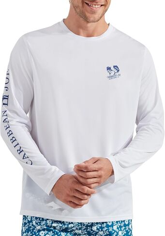 CARIBBEAN JOE Men's Standard Rash Guard, Flower Logo Long Sleeve Sun Protection Swim, Beach and Fishing T-Shirt Top in Saudi Arabia