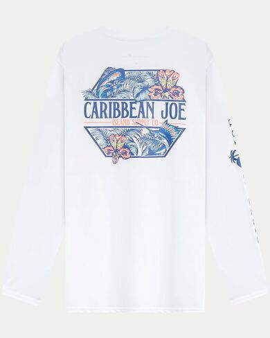 CARIBBEAN JOE Men's Standard Rash Guard, Flower Logo Long Sleeve Sun Protection Swim, Beach and Fishing T-Shirt Top in Saudi Arabia