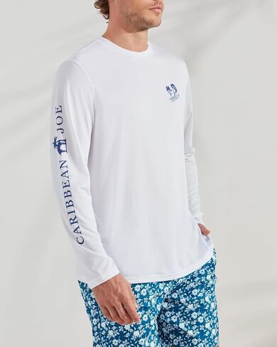 CARIBBEAN JOE Men's Standard Rash Guard, Flower Logo Long Sleeve Sun Protection Swim, Beach and Fishing T-Shirt Top in Saudi Arabia