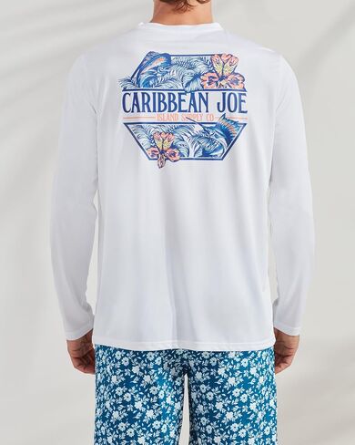 CARIBBEAN JOE Men's Standard Rash Guard, Flower Logo Long Sleeve Sun Protection Swim, Beach and Fishing T-Shirt Top in Saudi Arabia