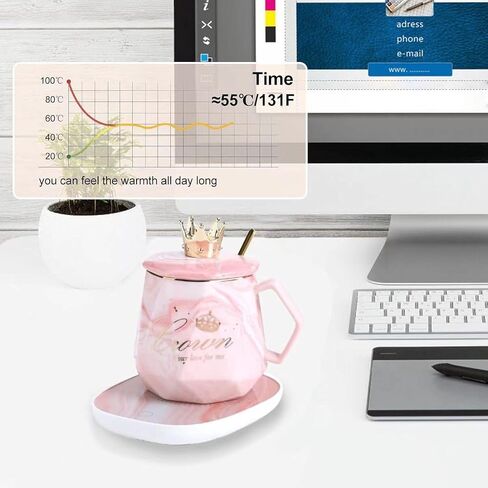 Coffee Mug Warmer with Mug Set,Smart Coffee Warmer for Desk with Auto Shut Off,Electric Beverage Cup Warmer for Desk Home Office Use (Crown Pink) in Saudi Arabia