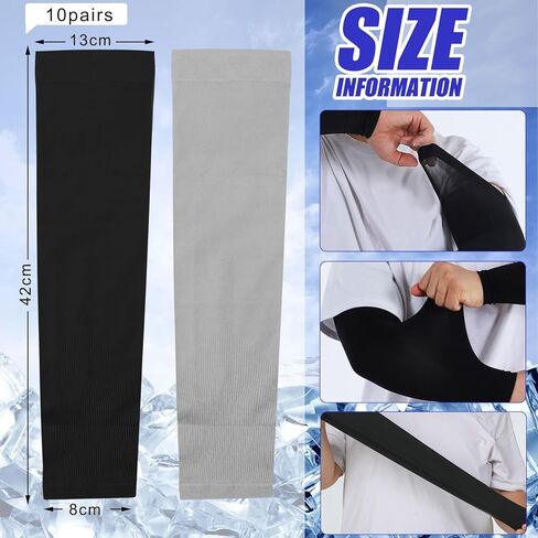 10 أزواج من Vinsatin للحماية من أشعة الشمس فوق البنفسجية وأكمام ذراع تبريد بدون خياطة وأكمام ضغط صيفية للرجال والنساء in Kuwait