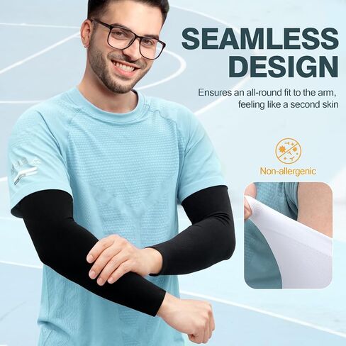 Rescoto 2 Pairs UV Protection Cooling Arm Sleeves Compression Sun Sleeves for Men Women Youth, Tattoo Cover Up, UPF 50 in Saudi Arabia