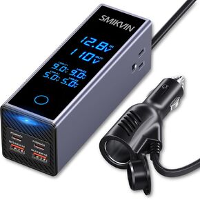 200W Car Power Inverter - with Plug Adapter Outlets and Voltage Display, with AC Outlets + USB-A + 2 USB-C PD Ports for Laptop/Phone, 12V to 110V Converter for Road Trips/Camping in Kuwait