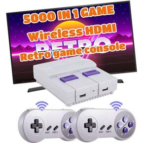 وحدة تحكم ألعاب Super Classic Retro مدمجة 5000 لعبة فيديو ووحدات تحكم لاسلكية مزدوجة 2.4G، قابس إخراج HDMI وتشغيل TF. (رمادي-أبيض) in Kuwait