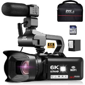 6K UHD Camcorder Video Camera with WIFI, 64MP IR Night Vision Vlogging Camera for YouTube 18X Digital Zoom 4.0" Touch Screen Digital Camera with Mic,Battery,Stabilizer, Remote Control and 64GB SD Card in Saudi Arabia