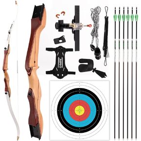 مجموعة قوس منحني وسهم من LWANO مقاس 66 بوصة للشباب والمبتدئين، مجموعة للمبتدئين في الرماية للبالغين، حزمة قوس منحني خشبي مقاس 20/22/24/26/28/30 بوصة للتدريب والممارسة والمنافسة - RH فقط in Kuwait