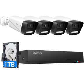 Rraycom Home Security Camera System,4pcs H.265 3MP Wired PoE IP Cameras Outdoor with Spotlight&Motion Detection,Two-Way Audio,Waterproof,4K NVR with 1TB HDD for 24-7 Recording,No Monthly Fee in Kuwait