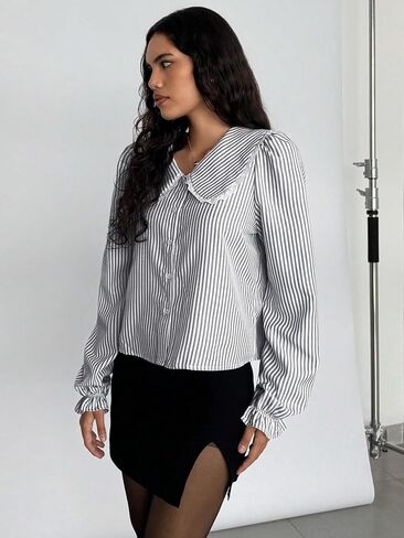 Floerns Women's Striped Button Down Blouse Long Sleeve Loose Fit Preppy Shirt in Saudi Arabia
