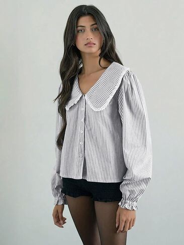 Floerns Women's Striped Button Down Blouse Long Sleeve Loose Fit Preppy Shirt in Saudi Arabia