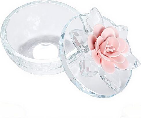 Crystal Jewelry Box, Small Glass Trinket Jar with Lid, Clear Lotus Flower Storage Holder for Women, Elegant Organizer Dish for Ring, Earrings, Necklace, Gift (Green) in Saudi Arabia