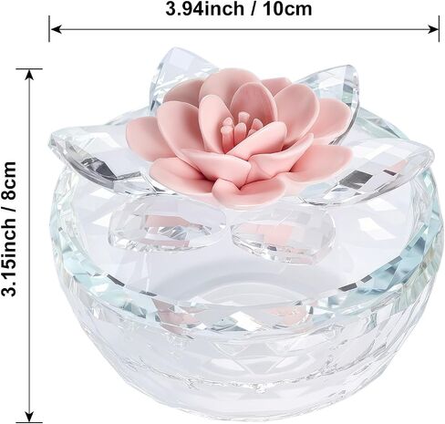 Crystal Jewelry Box, Small Glass Trinket Jar with Lid, Clear Lotus Flower Storage Holder for Women, Elegant Organizer Dish for Ring, Earrings, Necklace, Gift (Green) in Saudi Arabia