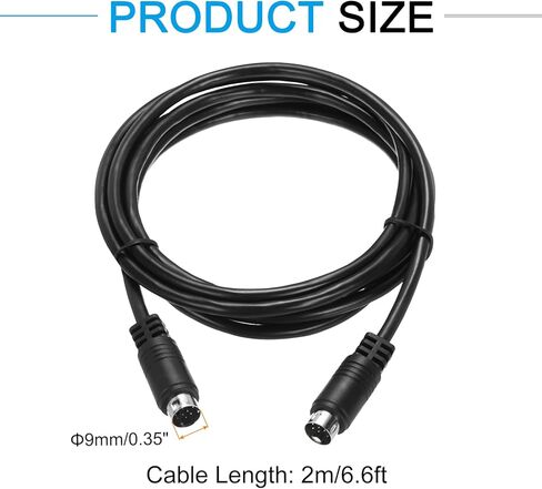 Generic S كابل فيديو 6.6 قدم، Mini DIN 9 Pin S-Video Cable ذكر إلى ذكر مطلي بالذهب موصل نقل لشاشة استقبال التلفزيون S-VHS VCR DVD in Saudi Arabia