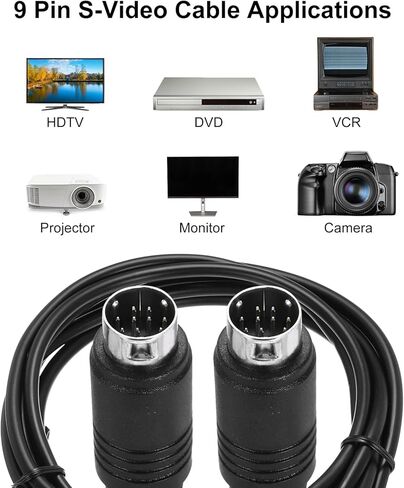 Generic S كابل فيديو 6.6 قدم، Mini DIN 9 Pin S-Video Cable ذكر إلى ذكر مطلي بالذهب موصل نقل لشاشة استقبال التلفزيون S-VHS VCR DVD in Saudi Arabia
