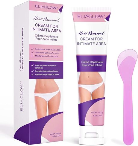 ELIAGLOW Intimate Hair Removal Cream for Women - Sensitive Skin Depilatory Cream for Private Areas, Pubic, Bikini, Body, Legs, and Underarms - Gentle Formula for All Skin Types in Kuwait