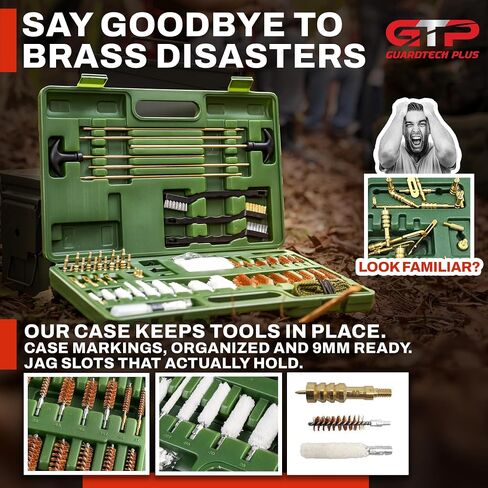 مجموعة تنظيف الأسلحة العالمية GuardTech Plus - منظف أسلحة احترافي ومسدس، منظف بندقية وبندقية مع نتوءات نحاسية، ورقع قطنية وحبل تجويف - مجموعات تنظيف كاملة للأسلحة النارية لجميع البنادق in Saudi Arabia