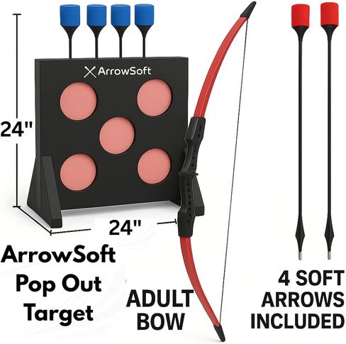 مجموعة الرماية للمبتدئين من ArrowSoft للأطفال - قوس للشباب مع هدف منبثق و4 أسهم إسفنجية in Kuwait