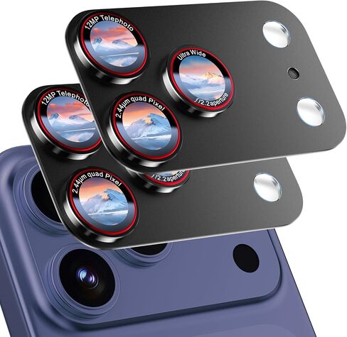 عبوتان متوافقتان مع واقي عدسة كاميرا iPhone 17 Pro، [مقاوم للكسر من الدرجة العسكرية] [امتصاص قوي] [صديق للحافظة] [تغطية كاملة] [ليس من السهل كسر] غطاء شاشة كاميرا من الزجاج المقوى المعدني 9H - تيتانيوم أسود in Kuwait