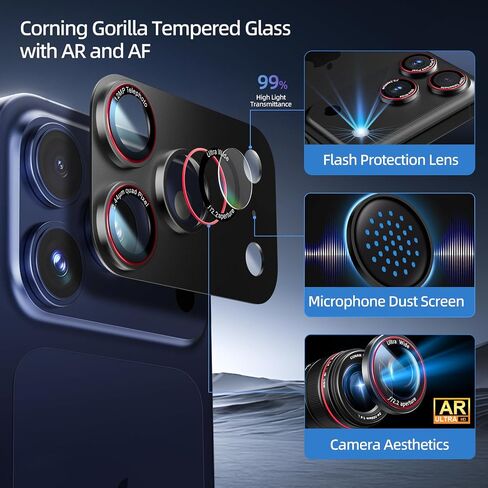 عبوتان متوافقتان مع واقي عدسة كاميرا iPhone 17 Pro، [مقاوم للكسر من الدرجة العسكرية] [امتصاص قوي] [صديق للحافظة] [تغطية كاملة] [ليس من السهل كسر] غطاء شاشة كاميرا من الزجاج المقوى المعدني 9H - تيتانيوم أسود in Kuwait