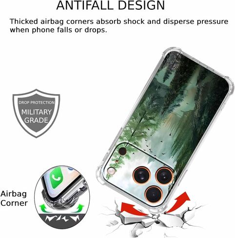 حافظة لهاتف iPhone 17 Pro بتصميم غابة، ونمط مناظر طبيعية جميلة للجبال والطيور، وغطاء هاتف ناعم من مادة TPU (17pro، خشب) in Kuwait