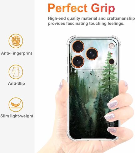 حافظة لهاتف iPhone 17 Pro بتصميم غابة، ونمط مناظر طبيعية جميلة للجبال والطيور، وغطاء هاتف ناعم من مادة TPU (17pro، خشب) in Kuwait