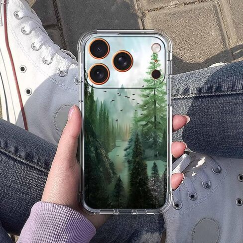 حافظة لهاتف iPhone 17 Pro بتصميم غابة، ونمط مناظر طبيعية جميلة للجبال والطيور، وغطاء هاتف ناعم من مادة TPU (17pro، خشب) in Kuwait