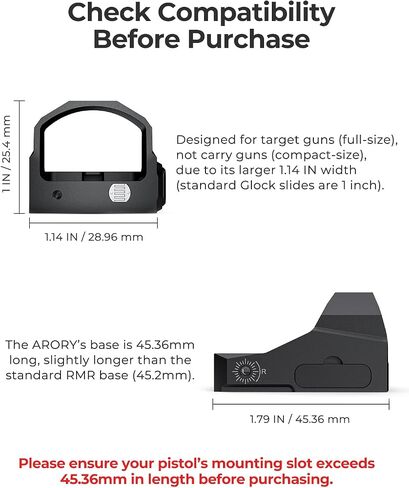 ARORY Red Dot Sight for RMR Cut, Shake Awake Pistol Red Dot, Reflex Sight, Aluminum, Day & Night Auto Brightness Settings (Picatinny Mount Included) in Saudi Arabia