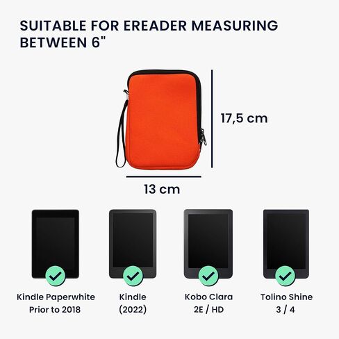 kwmobile Canvas Protective Cover Compatible with 6" eReader Cover - Canvas Cover for e-Reader with Zip - Orange in Saudi Arabia