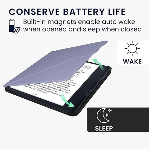 حافظة kwmobile Origami متوافقة مع حافظة Kobo Sage - غطاء جلد PU نحيف مع حامل - لافندر in Kuwait