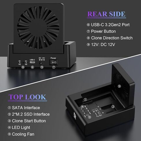 M.2 NVMe & SATA HDD Docking Station, Offline Cloning, Cooling Fan in Saudi Arabia