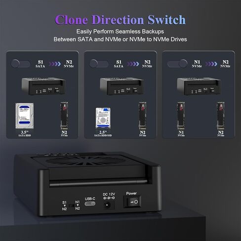 M.2 NVMe & SATA HDD Docking Station, Offline Cloning, Cooling Fan in Saudi Arabia