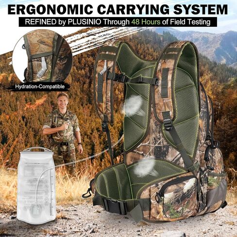 PLUSINNO Hunting Backpack for Hunting Essentials, 45L Waterproof Hunting Gear with Rain Cover, & Padded Scabbard Carry System For Deer Hunt Accessories, Hunt Gift For Men in Saudi Arabia