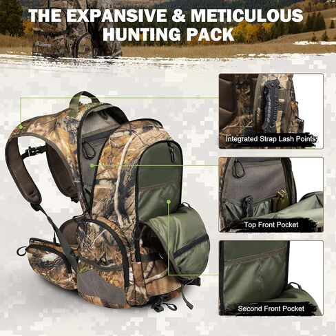 PLUSINNO Hunting Backpack for Hunting Essentials, 45L Waterproof Hunting Gear with Rain Cover, & Padded Scabbard Carry System For Deer Hunt Accessories, Hunt Gift For Men in Saudi Arabia